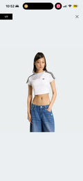 Camiseta Crop Adidas — Blanca con Franjas