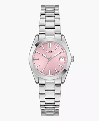 Reloj Guess Plateado Esfera Rosada